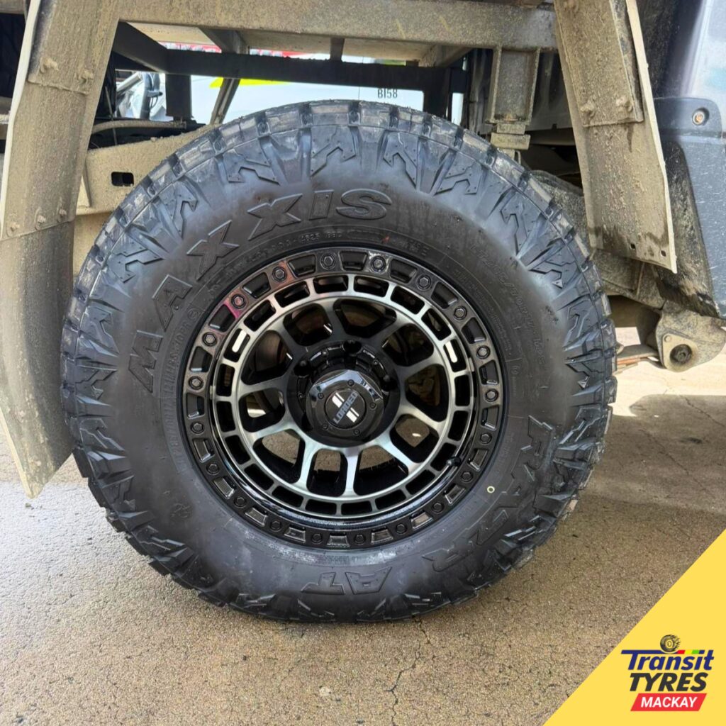 Commercial tyre pressure check on a work vehicle in Mackay